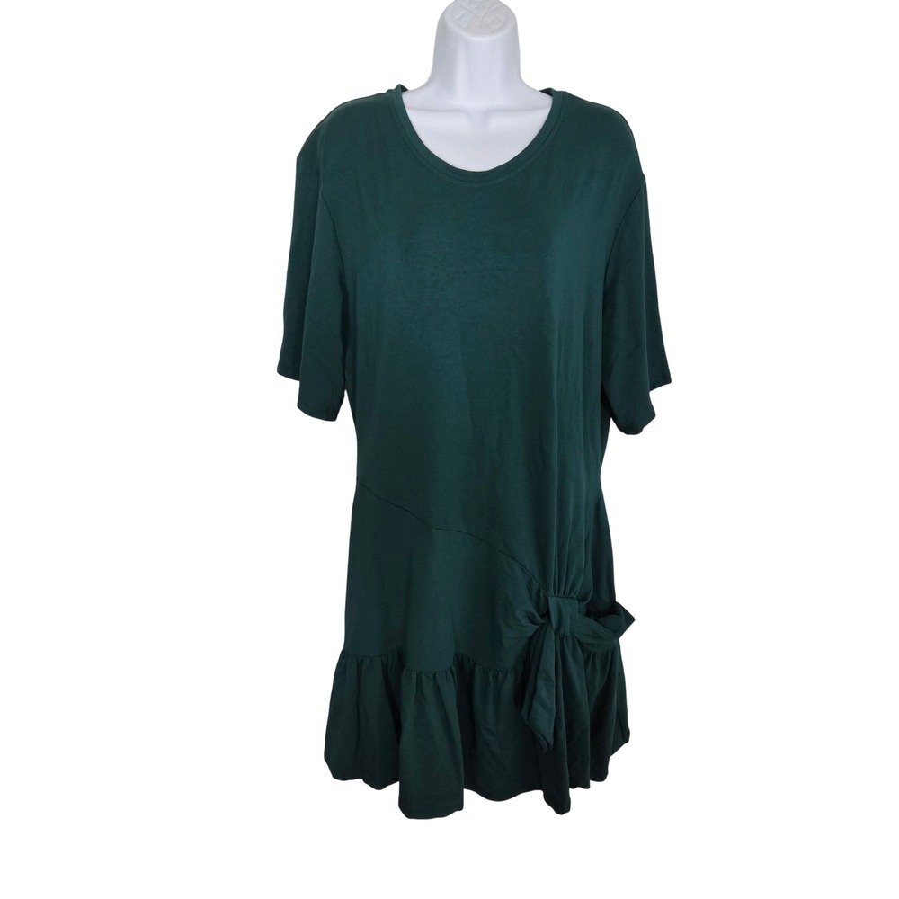 Daily Practice XL Anthro Green Side Tie Ruffle Hem Midi Dress Boho Minimalist